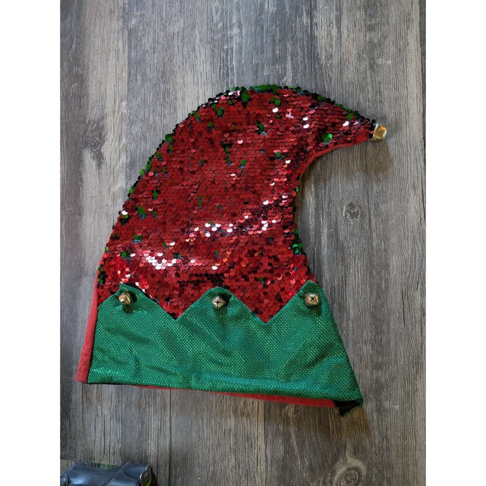 Winter Wonder Lane Christmas Elf Hat Reversible Flip Red & Green Sequins